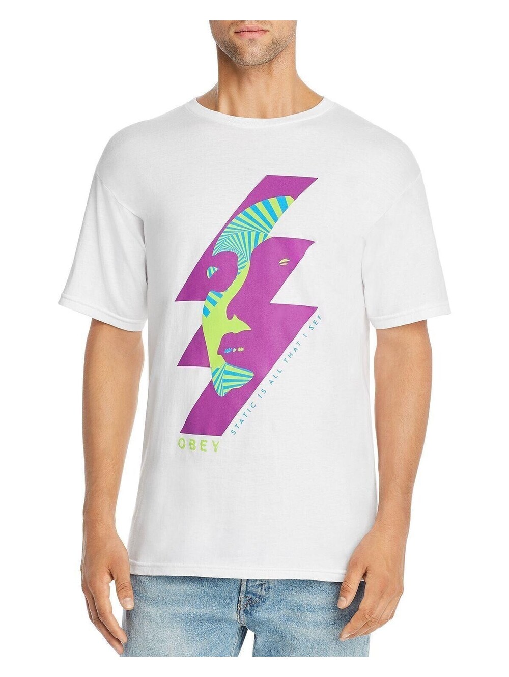 NEW Obey Static Future White Graphic T-shirt Small